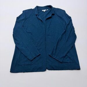 Chico's Teal Blue Slub Knit Open Front Cardigan Blazer Jacket Size L 2 Pockets